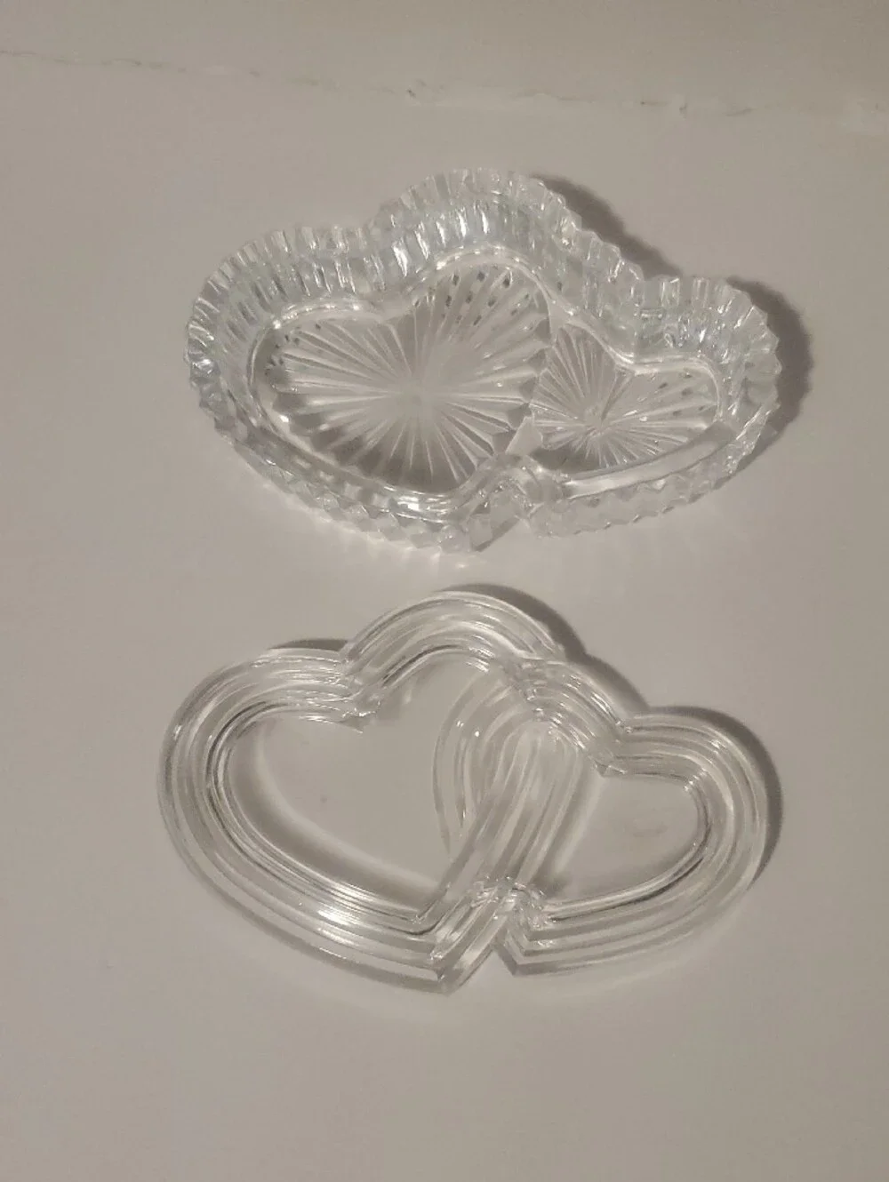 Vtg Teleflora Crystal Double Heart Shaped 24% Lead Crystal Trinket Box